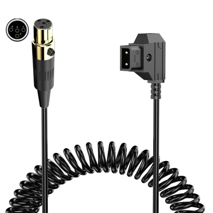 Spiral-Adapterkabel für die Stromversorgung des Kameramonitors, Länge: 1,5 m, D-Tap to Mini XLR 4 Pin Female – Bild 1