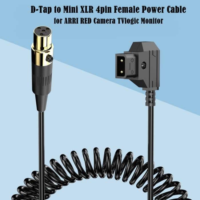 Spiral-Adapterkabel für die Stromversorgung des Kameramonitors, Länge: 1,5 m, D-Tap to Mini XLR 4 Pin Female – Bild 5