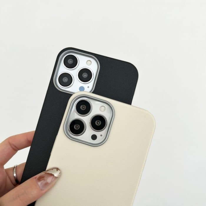 Litschi-Muster Silber Rand Kamera Rahmen Material Telefon Fall, For iPhone 15 Pro Max, For iPhone 15 Pro, For iPhone 15 Plus, For iPhone 15 – Bild 3