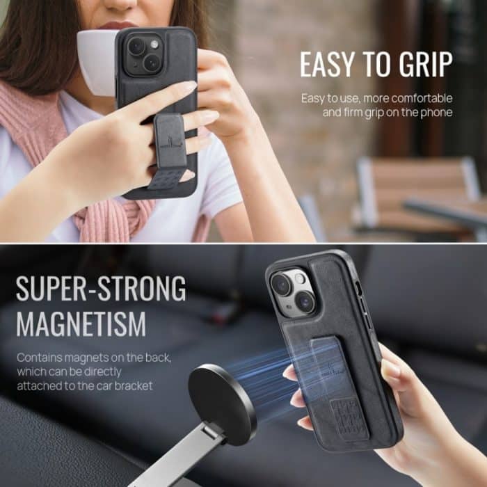 Fierre Shann Ölwachs-Telefonhülle aus Rindsleder mit Halterung auf der Rückseite, For iPhone 15, For iPhone 14 Plus, For iPhone 14, For iPhone 14 Pro – Bild 3