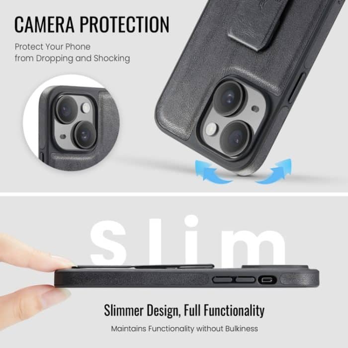 Fierre Shann Ölwachs-Telefonhülle aus Rindsleder mit Halterung auf der Rückseite, For iPhone 15, For iPhone 14 Plus, For iPhone 14, For iPhone 14 Pro – Bild 5