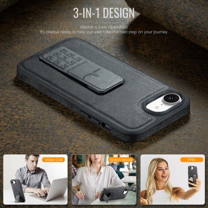 Fierre Shann Ölwachs-Telefonhülle aus Rindsleder mit Halterung auf der Rückseite, For iPhone 16e, For iPhone 16 Pro Max, For iPhone 16 Pro, For iPhone 16 Plus – Bild 2