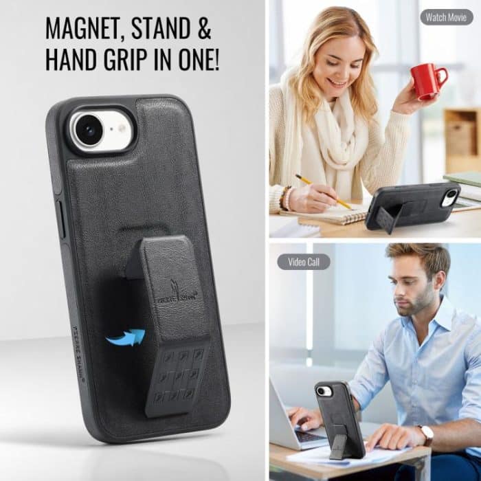 Fierre Shann Ölwachs-Telefonhülle aus Rindsleder mit Halterung auf der Rückseite, For iPhone 16e, For iPhone 16 Pro Max, For iPhone 16 Pro, For iPhone 16 Plus – Bild 4