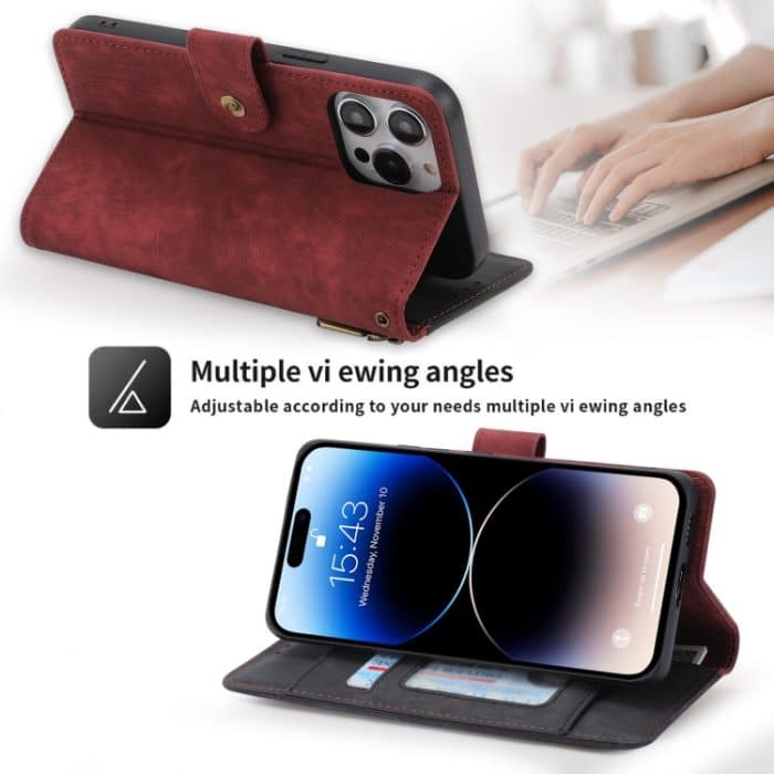 POLA Zweifarbige RFID-Leder-Telefonhülle mit Reißverschluss, For iPhone 13 Pro Max, For iPhone 13 Pro, For iPhone 13, For iPhone 12 / 12 Pro – Bild 5