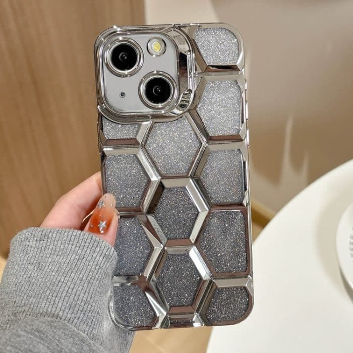 EDA007300707A.jpg Galvanische Lasergravur 3D Honeycomb Glitter TPU Handyhülle, For iPhone 13, For iPhone 12, For iPhone 12 Pro Max, For iPhone 12 Pro – Bild 1
