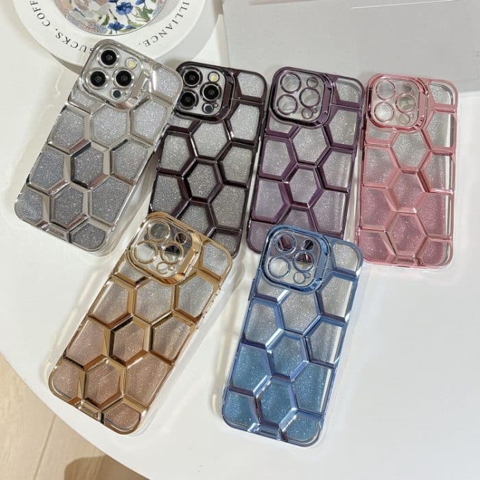 Galvanische Lasergravur 3D Honeycomb Glitter TPU Handyhülle, For iPhone 14 Pro, For iPhone 14 Pro Max, For iPhone 13 Pro Max, For iPhone 13 Pro – Bild 2
