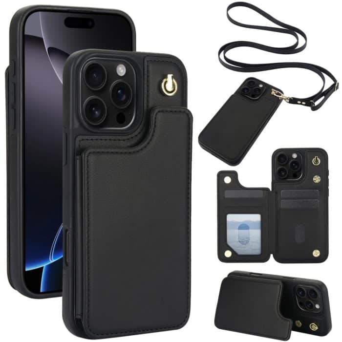 Crossbody-Telefonhülle aus Leder mit zwei Schnallen und Geldbörse auf der Rückseite, For iPhone 16 Pro Max, For iPhone 16 Pro, For iPhone 16 Plus, For iPhone 16 – Bild 1