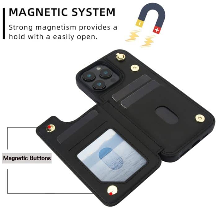 Crossbody-Telefonhülle aus Leder mit zwei Schnallen und Geldbörse auf der Rückseite, For iPhone 16 Pro Max, For iPhone 16 Pro, For iPhone 16 Plus, For iPhone 16 – Bild 4