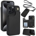 Crossbody-Telefonhülle aus Leder mit zwei Schnallen und Geldbörse auf der Rückseite, For iPhone 15 Pro Max, For iPhone 15 Pro, For iPhone 15 Plus, For iPhone 15