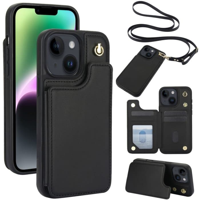 Crossbody-Telefonhülle aus Leder mit zwei Schnallen und Geldbörse auf der Rückseite, For iPhone 14 Plus, For iPhone 14 / 13, For iPhone 14 Pro, For iPhone 14 Pro Max – Bild 1