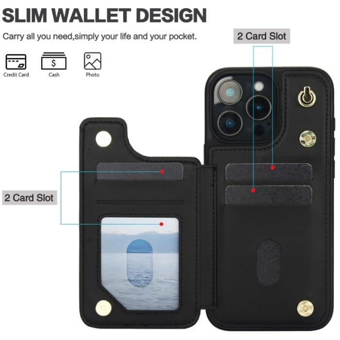 Crossbody-Telefonhülle aus Leder mit zwei Schnallen und Geldbörse auf der Rückseite, For iPhone 13 Pro Max, For iPhone 13 Pro, For iPhone 12 / 12 Pro, For iPhone 12 Pro Max – Bild 8