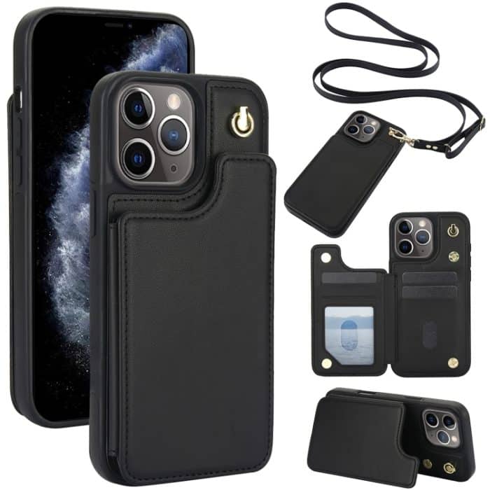 EDA007317517A.jpg Crossbody-Telefonhülle aus Leder mit zwei Schnallen und Geldbörse auf der Rückseite, For iPhone 11 Pro Max, For iPhone 11, For iPhone 11 Pro – Bild 1