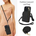 AwQuer Crossbody Reißverschluss Geldbörse Rautenförmige Lederrückseite Handyhülle, For iPhone 16 Pro Max, For iPhone 16 Pro, For iPhone 16 Plus – Bild 4