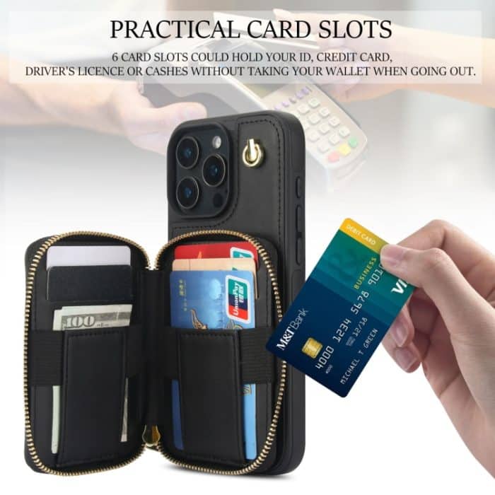 AwQuer Crossbody Reißverschluss Geldbörse Rautenförmige Lederrückseite Handyhülle, For iPhone 16 Pro Max, For iPhone 16 Pro, For iPhone 16 Plus – Bild 6