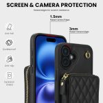 AwQuer Crossbody Reißverschluss Geldbörse Rautenförmige Lederrückseite Handyhülle, For iPhone 16, For iPhone 15 Pro Max, For iPhone 15 Pro – Bild 3