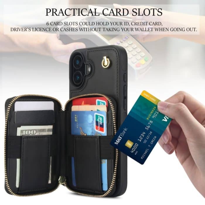 AwQuer Crossbody Reißverschluss Geldbörse Rautenförmige Lederrückseite Handyhülle, For iPhone 16, For iPhone 15 Pro Max, For iPhone 15 Pro – Bild 6