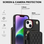 AwQuer Crossbody Reißverschluss Geldbörse Rautenförmige Lederrückseite Handyhülle, For iPhone 15 Plus, For iPhone 15, For iPhone 14 Plus – Bild 3