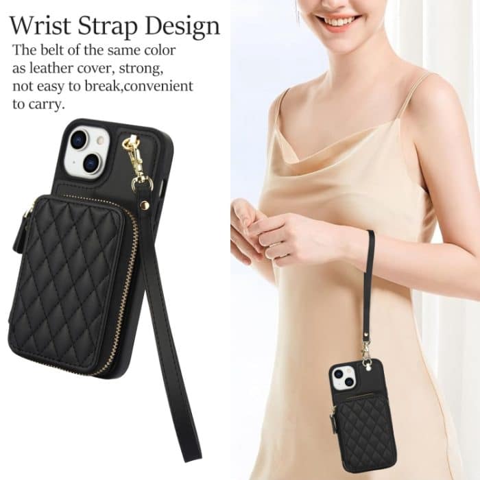 AwQuer Crossbody Reißverschluss Geldbörse Rautenförmige Lederrückseite Handyhülle, For iPhone 14 / 13, For iPhone 14 Pro, For iPhone 14 Pro Max – Bild 5