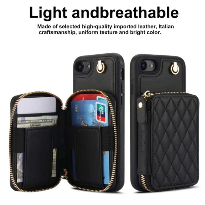 AwQuer Crossbody Reißverschluss Geldbörse Rautenförmige Lederrückseite Handyhülle, For iPhone 7 / 8 / SE 2022, For iPhone 13 Pro Max, For iPhone 13 Pro – Bild 2