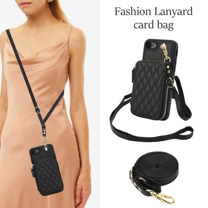 AwQuer Crossbody Reißverschluss Geldbörse Rautenförmige Lederrückseite Handyhülle, For iPhone 7 / 8 / SE 2022, For iPhone 13 Pro Max, For iPhone 13 Pro – Bild 4