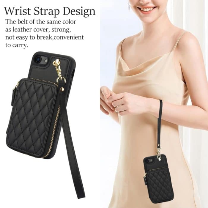 AwQuer Crossbody Reißverschluss Geldbörse Rautenförmige Lederrückseite Handyhülle, For iPhone 7 / 8 / SE 2022, For iPhone 13 Pro Max, For iPhone 13 Pro – Bild 5