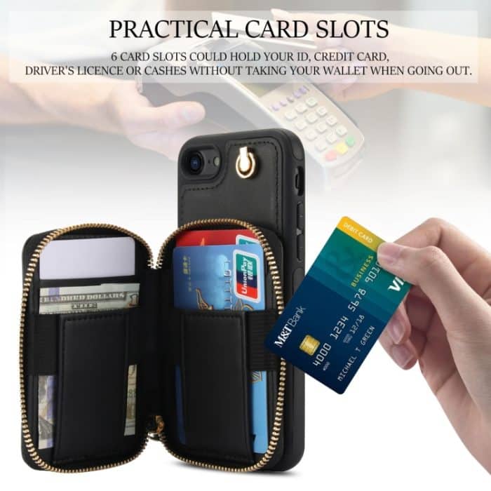 AwQuer Crossbody Reißverschluss Geldbörse Rautenförmige Lederrückseite Handyhülle, For iPhone 7 / 8 / SE 2022, For iPhone 13 Pro Max, For iPhone 13 Pro – Bild 6