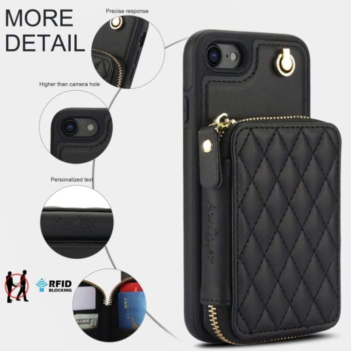 AwQuer Crossbody Reißverschluss Geldbörse Rautenförmige Lederrückseite Handyhülle, For iPhone 7 / 8 / SE 2022, For iPhone 13 Pro Max, For iPhone 13 Pro – Bild 7