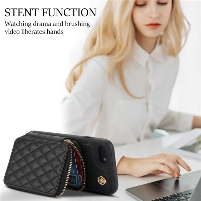 AwQuer Crossbody Reißverschluss Geldbörse Rautenförmige Lederrückseite Handyhülle, For iPhone 7 / 8 / SE 2022, For iPhone 13 Pro Max, For iPhone 13 Pro – Bild 8