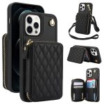 AwQuer Crossbody Reißverschluss Geldbörse Rautenförmige Lederrückseite Handyhülle, For iPhone 12 / 12 Pro, For iPhone 12 Pro Max, For iPhone 11 Pro Max