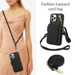 AwQuer Crossbody Reißverschluss Geldbörse Rautenförmige Lederrückseite Handyhülle, For iPhone 12 / 12 Pro, For iPhone 12 Pro Max, For iPhone 11 Pro Max – Bild 4