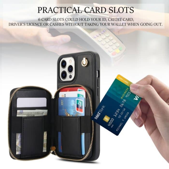 AwQuer Crossbody Reißverschluss Geldbörse Rautenförmige Lederrückseite Handyhülle, For iPhone 12 / 12 Pro, For iPhone 12 Pro Max, For iPhone 11 Pro Max – Bild 6