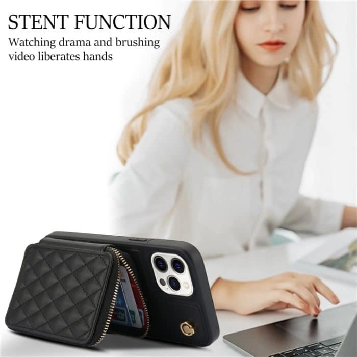 AwQuer Crossbody Reißverschluss Geldbörse Rautenförmige Lederrückseite Handyhülle, For iPhone 12 / 12 Pro, For iPhone 12 Pro Max, For iPhone 11 Pro Max – Bild 8