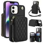 AwQuer Crossbody Reißverschluss Geldbörse Rautenförmige Lederrückseite Handyhülle, For iPhone 11, For iPhone 11 Pro, For iPhone X / XS