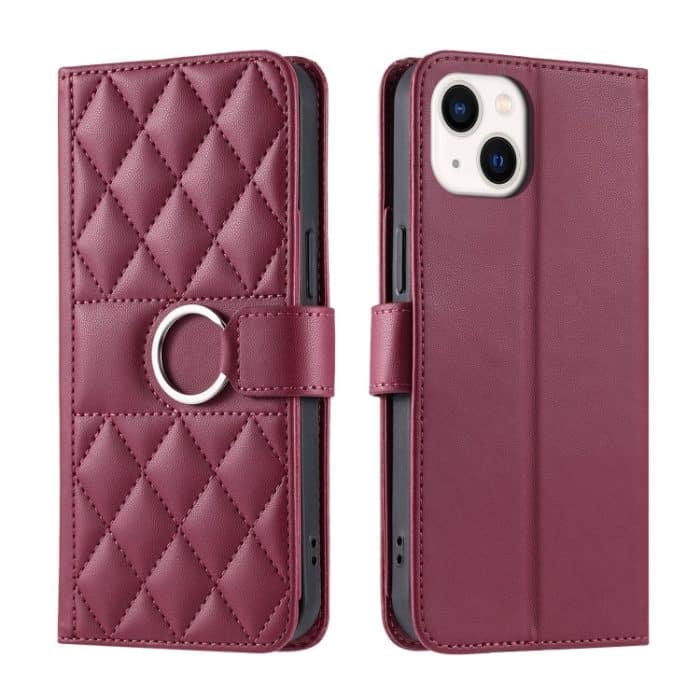 Handyhülle aus Leder mit rhombischer Ringschnalle, For iPhone 15, For iPhone 14 Plus, For iPhone 14 / 13, For iPhone 14 Pro – Bild 1