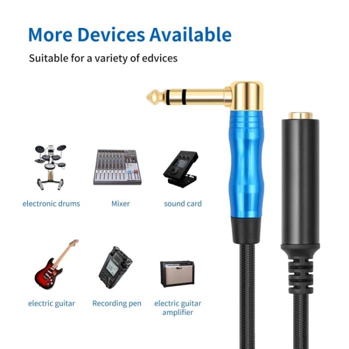 6,35 mm 1/4 TRS-Stereo-Kniestückstecker auf Buchse für E-Gitarren-Audiokabel, 0.3m, 1m, 1.8m – Bild 6