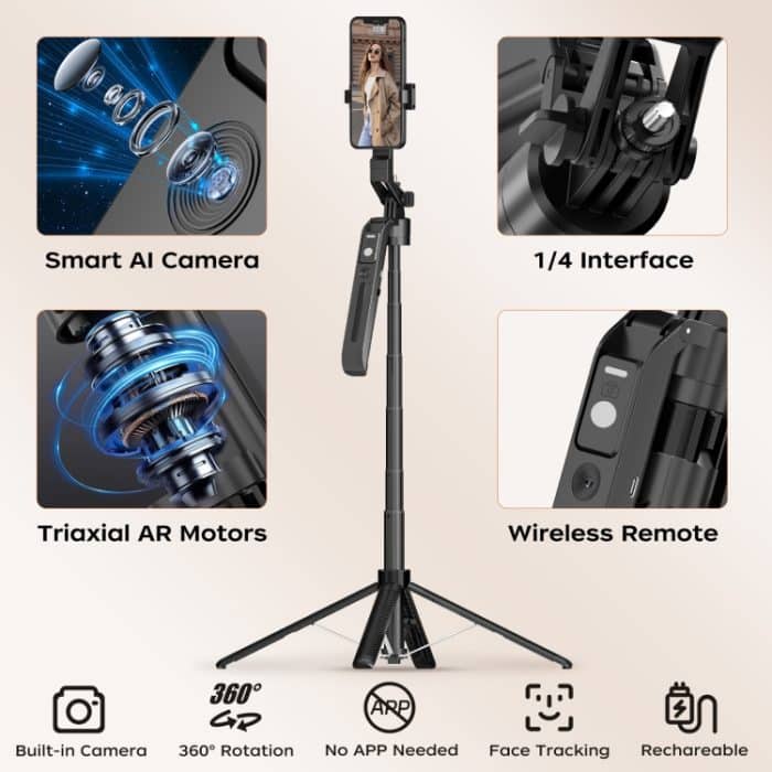 FUNSNAP A6 360 Grad Al Gimbal Selfie Stick Smart Face Tracking Integriertes Stativ, A6 – Bild 4
