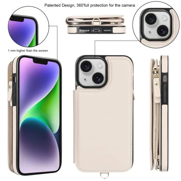 RFID-Telefonhülle aus Leder mit doppeltem Reißverschluss und kurzem Umhängeband, For iPhone 14, For iPhone 14 Pro, For iPhone 14 Pro Max – Bild 2