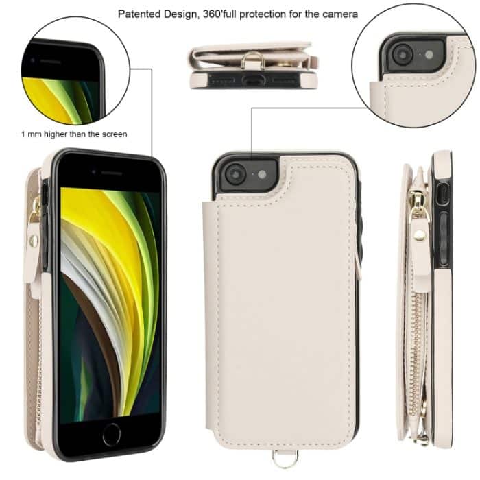 RFID-Telefonhülle aus Leder mit doppeltem Reißverschluss und kurzem Umhängeband, For iPhone SE 2022 / 2020 / 8, For iPhone 13 Pro Max, For iPhone 13 Pro – Bild 2
