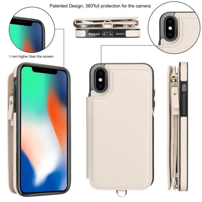RFID-Telefonhülle aus Leder mit doppeltem Reißverschluss und kurzem Umhängeband, For iPhone X / XS, For iPhone XR, For iPhone XS Max – Bild 2