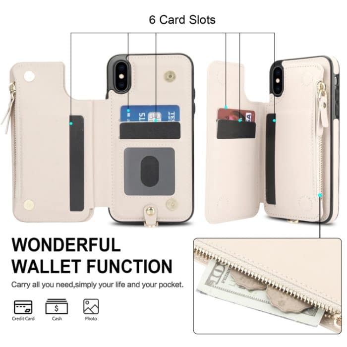 RFID-Telefonhülle aus Leder mit doppeltem Reißverschluss und kurzem Umhängeband, For iPhone X / XS, For iPhone XR, For iPhone XS Max – Bild 5