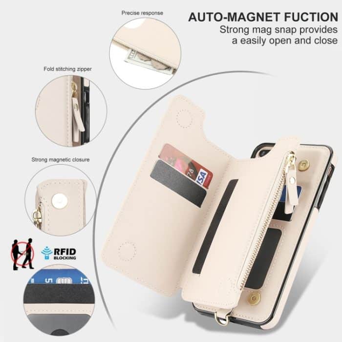 RFID-Telefonhülle aus Leder mit doppeltem Reißverschluss und kurzem Umhängeband, For iPhone 8 Plus / 7 Plus – Bild 3
