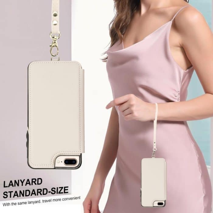 RFID-Telefonhülle aus Leder mit doppeltem Reißverschluss und kurzem Umhängeband, For iPhone 8 Plus / 7 Plus – Bild 6