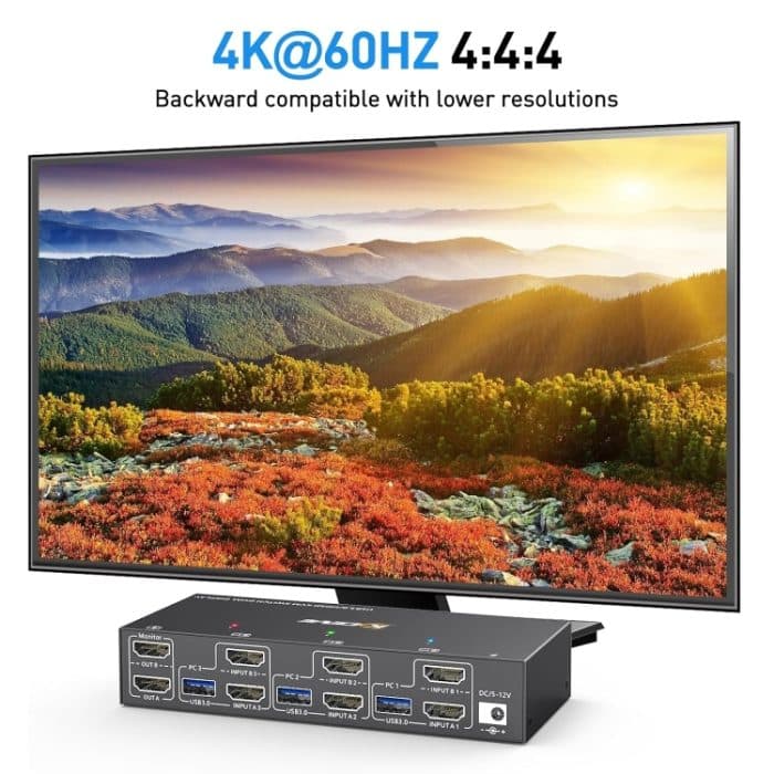 KC-KVM302AS 4K 60Hz USB3.0 / HDMI Dual-Monitor-KVM-Switch, US Plug, UK Plug, AU Plug – Bild 2
