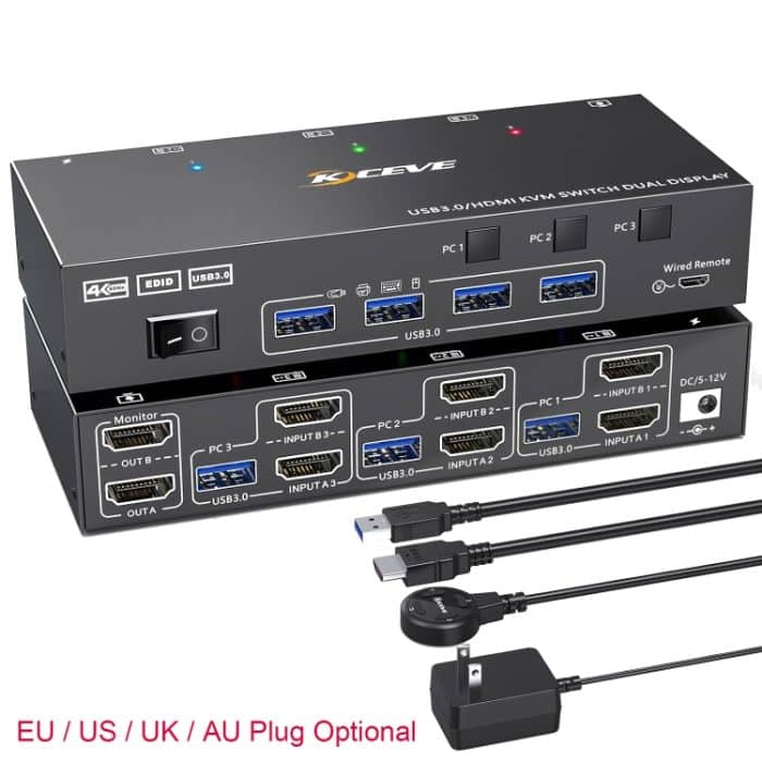 KC-KVM302AS 4K 60Hz USB3.0 / HDMI Dual-Monitor-KVM-Switch, US Plug, UK Plug, AU Plug – Bild 8
