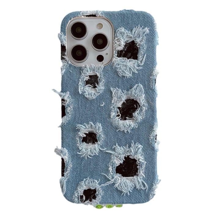 Kreative PU-Telefonhülle aus schwarzem Denim mit mehreren Löchern und Spitze, For iPhone 16 Pro Max, For iPhone 16 Pro, For iPhone 16 Plus, For iPhone 16, For iPhone 15 Pro Max, For iPhone 15 Pro, For iPhone 15 Plus, For iPhone 15, For iPhone 14 Plus... – Bild 1