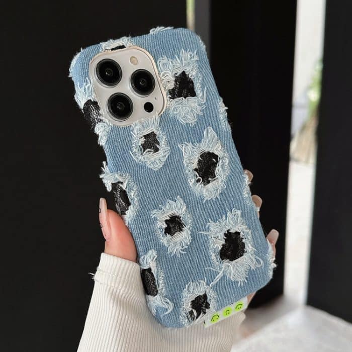 Kreative PU-Telefonhülle aus schwarzem Denim mit mehreren Löchern und Spitze, For iPhone 16 Pro Max, For iPhone 16 Pro, For iPhone 16 Plus, For iPhone 16, For iPhone 15 Pro Max, For iPhone 15 Pro, For iPhone 15 Plus, For iPhone 15, For iPhone 14 Plus... – Bild 2