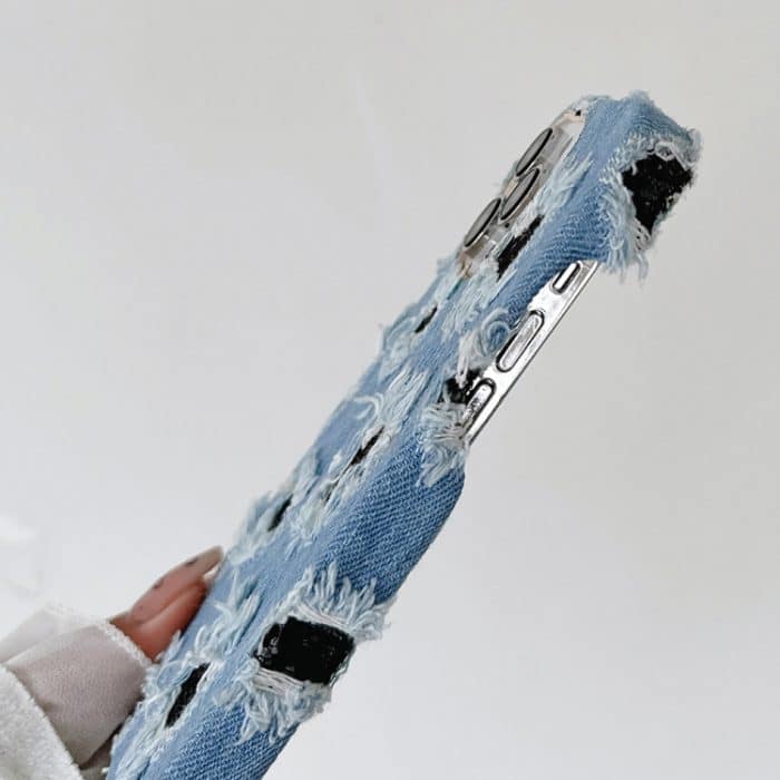 Kreative PU-Telefonhülle aus schwarzem Denim mit mehreren Löchern und Spitze, For iPhone 16 Pro Max, For iPhone 16 Pro, For iPhone 16 Plus, For iPhone 16, For iPhone 15 Pro Max, For iPhone 15 Pro, For iPhone 15 Plus, For iPhone 15, For iPhone 14 Plus... – Bild 3