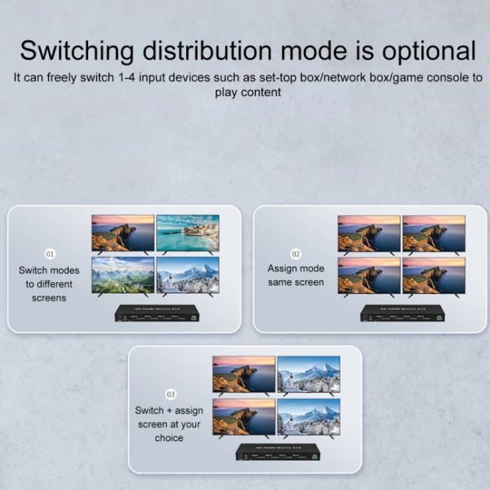 Measy MT4344 4K 30Hz 4 In 4 Out HDMI Matrix Switch unterstützt nahtloses Umschalten, EU Plug, US Plug, UK Plug, AU Plug – Bild 5