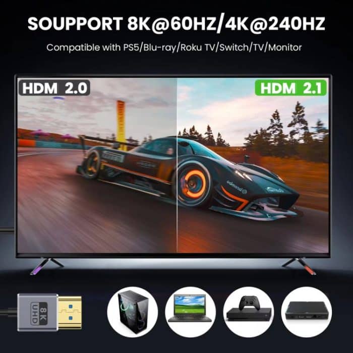 0,7 m gewickeltes koaxiales 8K 48 Gbps HDMI 2.1-Kabel, Straight to Straight, Upward Bend, Downward Bend, Right Bend, Left Bend – Bild 4