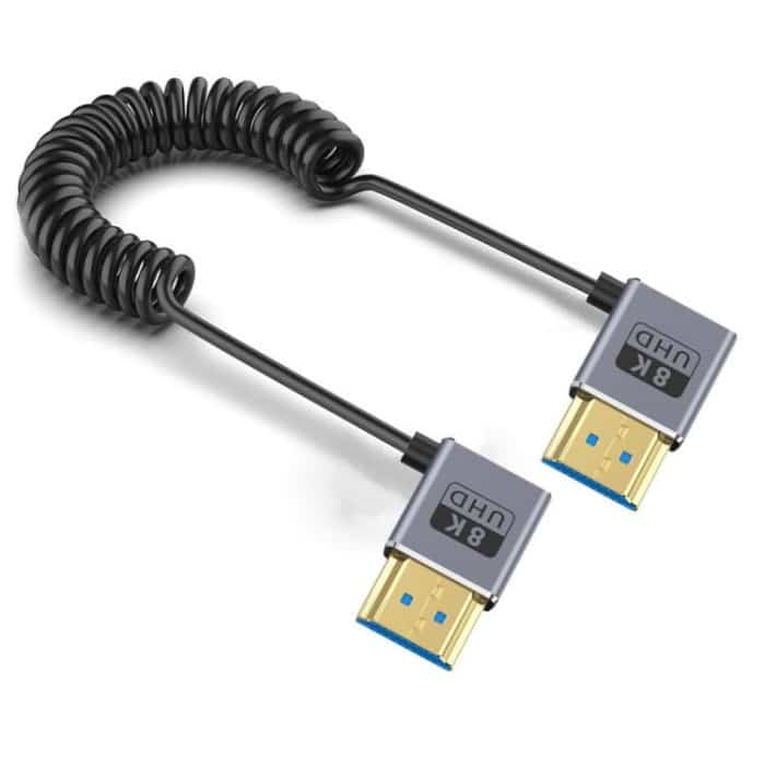 EDA007522701.jpg 0,7 m gewickeltes koaxiales 8K 48 Gbps HDMI 2.1-Kabel, Right to Right Elbow, Right to Left Elbow, Left to Left Elbow – Bild 1